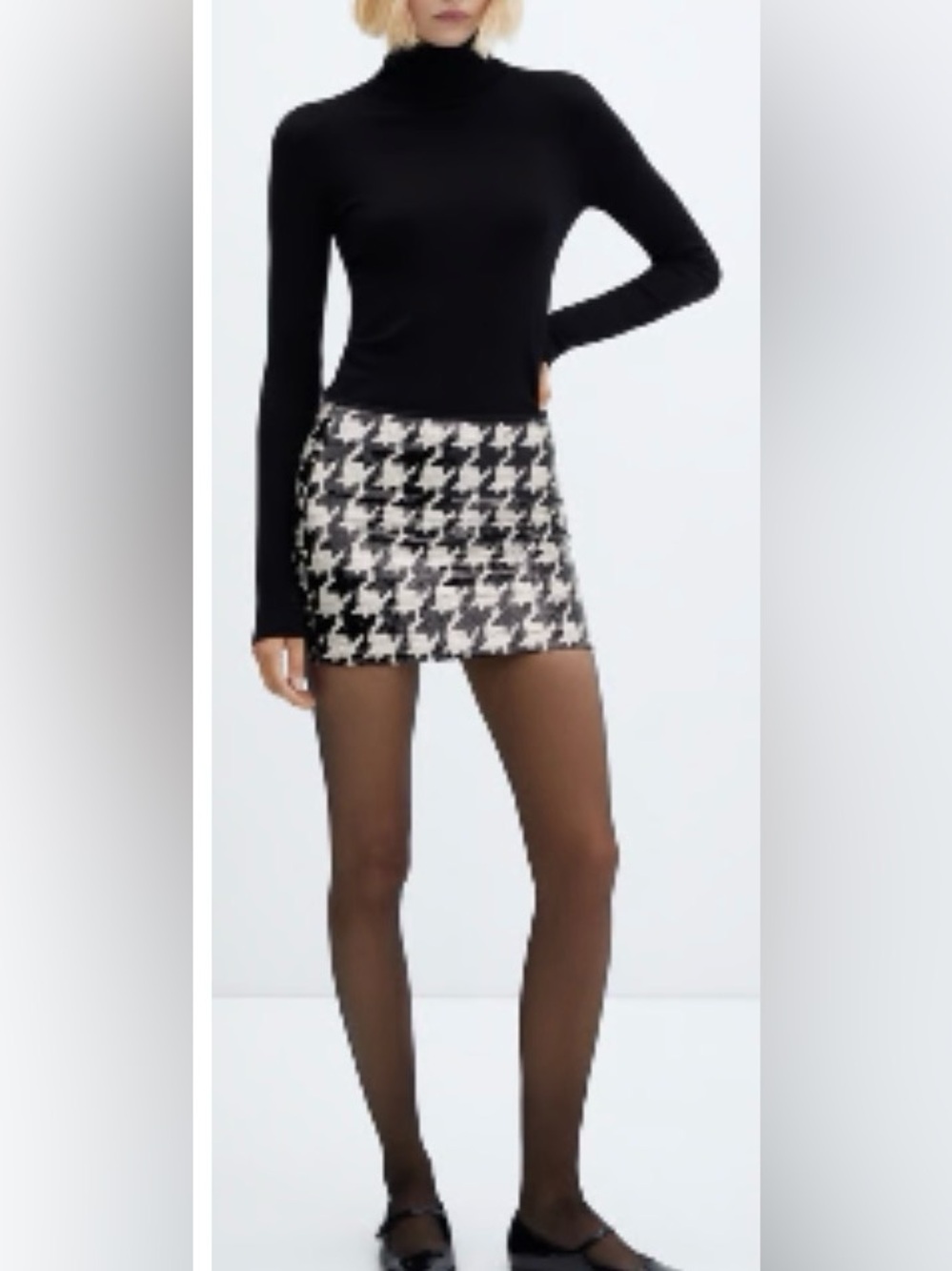 Tyler Boe Black & White Sequin Houndstooth Mini Skirt